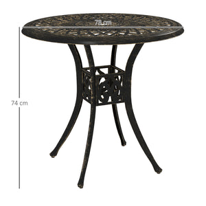 78 cm Round Garden Dining Table with Parasol Hole Antique Cast Aluminium Outdoor Table Only, Bronze Tone