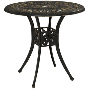 78 cm Round Garden Dining Table with Parasol Hole Antique Cast Aluminium Outdoor Table Only, Bronze Tone