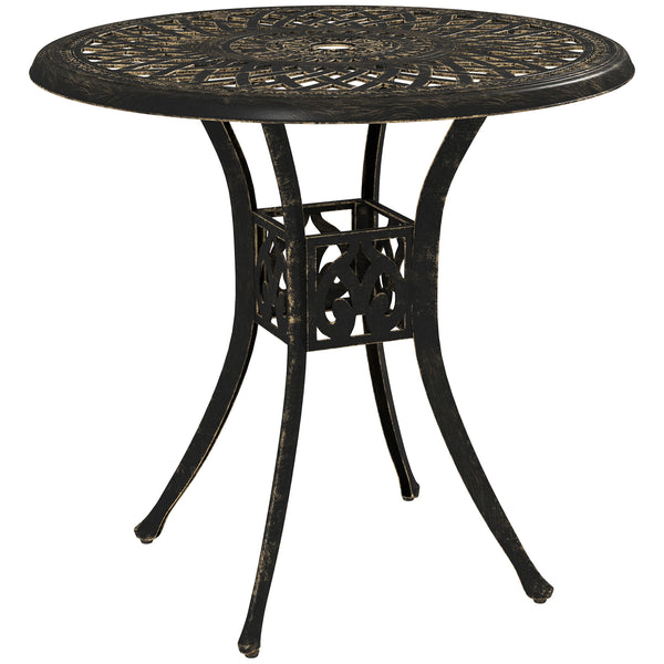 78 cm Round Garden Dining Table with Parasol Hole Antique Cast Aluminium Outdoor Table Only, Bronze Tone