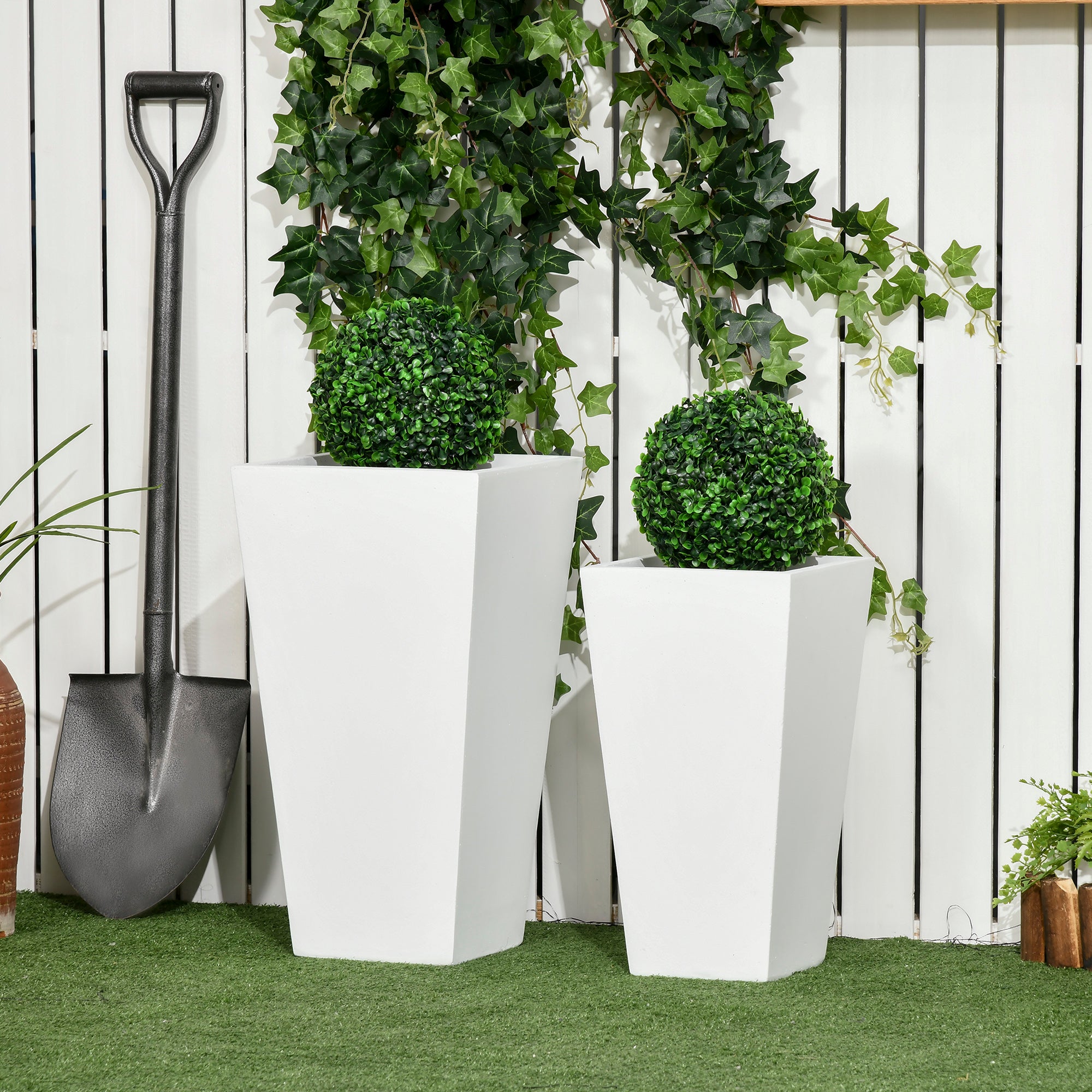 modern garden plant pots Outsunny Outdoor Planter Set 2-Pack MgO Flower Pots White Drainage for Garden Patio Yard Elegance