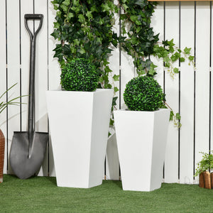 Set of 2 Tall Planters with Drainage Holes, 22" / 18" Outdoor Flower Pots for Patio, Yard, Garden, White