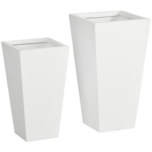 Set of 2 Tall Planters with Drainage Holes, 22" / 18" Outdoor Flower Pots for Patio, Yard, Garden, White
