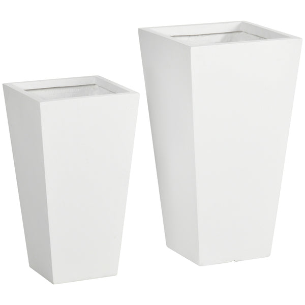 Set of 2 Tall Planters with Drainage Holes, 22" / 18" Outdoor Flower Pots for Patio, Yard, Garden, White