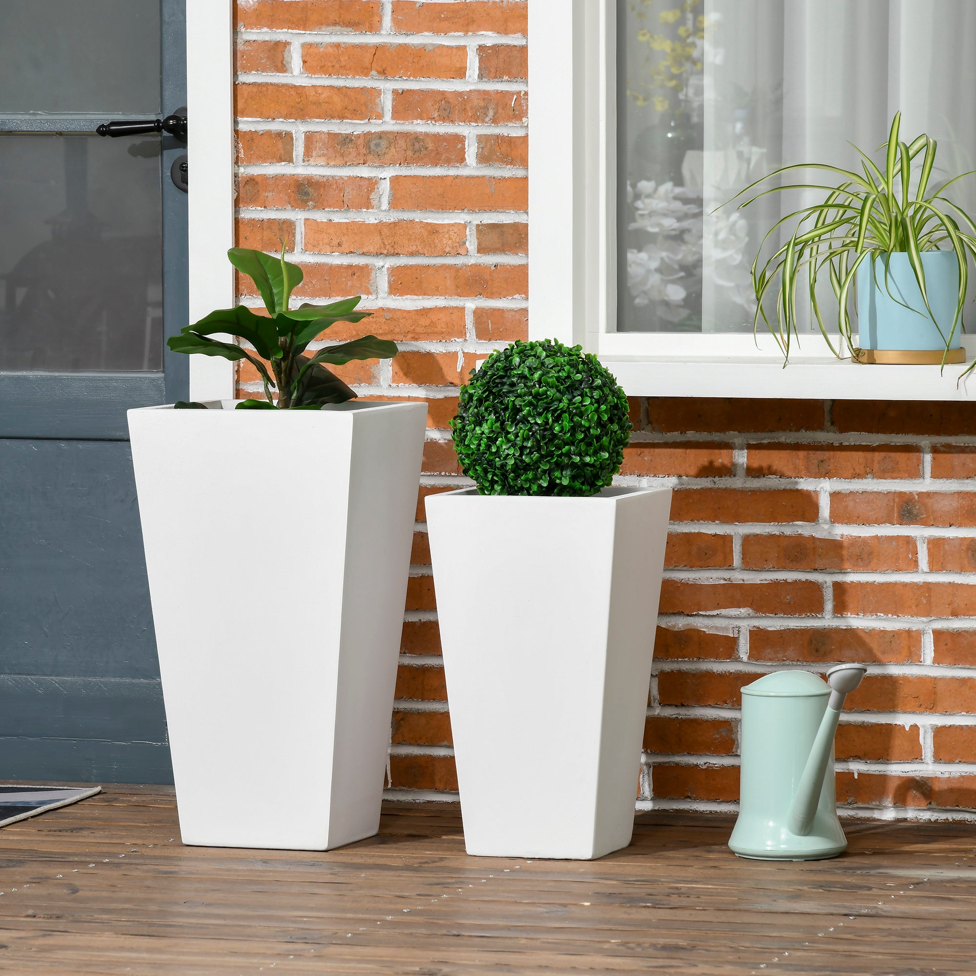 2 in plant pots Outsunny Outdoor Planter Set 2-Pack MgO Flower Pots White Drainage for Garden Patio Yard Elegance