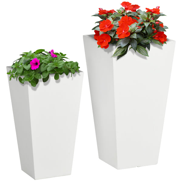 Outsunny 2-Pack Outdoor Planter Set, Flower Pots with Drainage Holes, Durable & Stackable Plant Pot, 22in & 18in, for Porch, Entryway, Patio, Yard, Garden, White