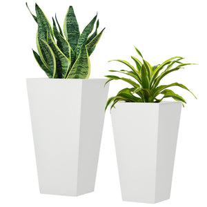 Set of 2 Tall Planters with Drainage Holes, 22" / 18" Outdoor Flower Pots for Patio, Yard, Garden, White