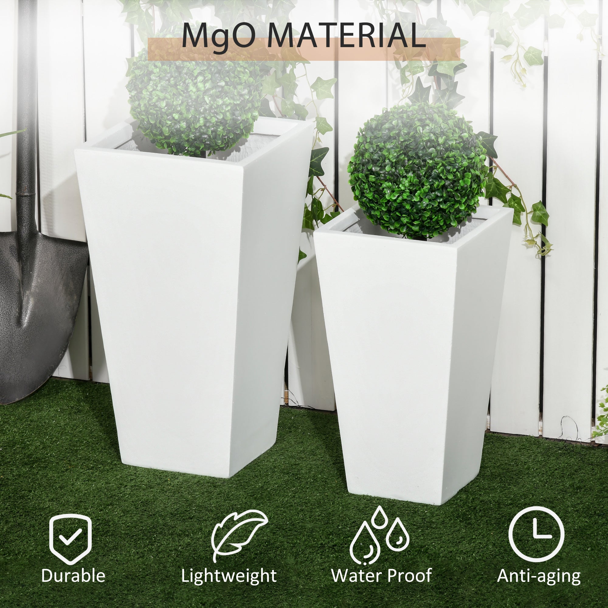 white plastic outdoor plant pots Outsunny Set of 2 Tall Planters, 22"/18", with Drainage Holes, White