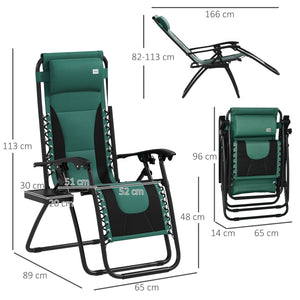 Zero Gravity Lounger Chair Set of 2, Folding Reclining Patio Chair with Padded Seat, Cup Holder, Soft Cushion and Headrest for Poolside, Camping, Green