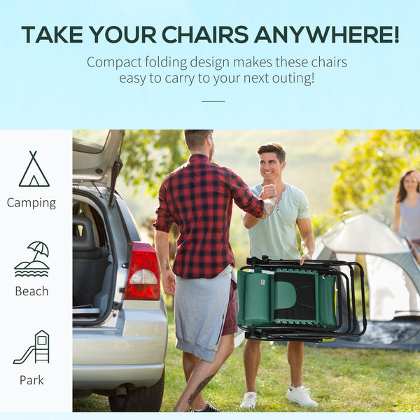 Zero Gravity Lounger Chair Set of 2, Folding Reclining Patio Chair with Padded Seat, Cup Holder, Soft Cushion and Headrest for Poolside, Camping, Green