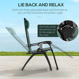Zero Gravity Lounger Chair Set of 2, Folding Reclining Patio Chair with Padded Seat, Cup Holder, Soft Cushion and Headrest for Poolside, Camping, Green
