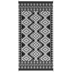 Outsunny Reversible Outdoor Rug, 9' x 18' Waterproof Plastic Straw Floor Mat, Portable RV Camping Carpet, Large Floor Mat for Backyard, Deck, Picnic, Beach, Black & White Rhombus Border