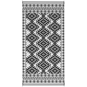 Outsunny Reversible Outdoor Rug, 9' x 18' Waterproof Plastic Straw Floor Mat, Portable RV Camping Carpet, Large Floor Mat for Backyard, Deck, Picnic, Beach, Black & White Rhombus Border