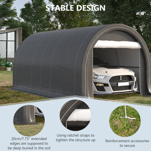10' x 16' Carport, Heavy Duty Portable Garage / Storage Tent with Large Zippered Door, Anti-UV PE Canopy Cover for Car, Boat, Motorcycle, Bike, Garden Tools, Grey