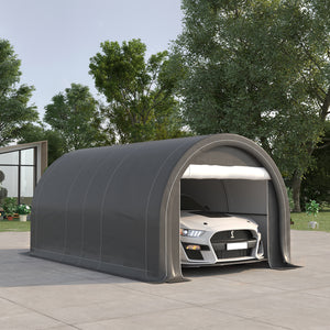 10' x 16' Carport, Heavy Duty Portable Garage / Storage Tent with Large Zippered Door, Anti-UV PE Canopy Cover for Car, Boat, Motorcycle, Bike, Garden Tools, Grey