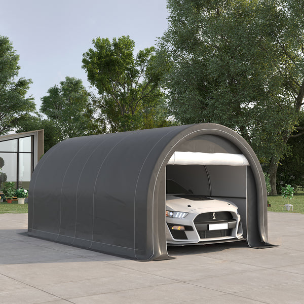 10' x 16' Carport, Heavy Duty Portable Garage / Storage Tent with Large Zippered Door, Anti-UV PE Canopy Cover for Car, Boat, Motorcycle, Bike, Garden Tools, Grey