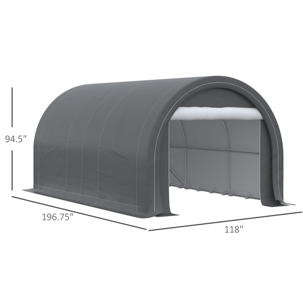 Outsunny 10' x 16' Carport, Heavy Duty Portable Garage Storage Tent with Large Zippered Door, Anti-UV PE Canopy Cover for Car, Truck, Boat, Motorcycle, Bike, Garden Tools, Outdoor Work, Gray