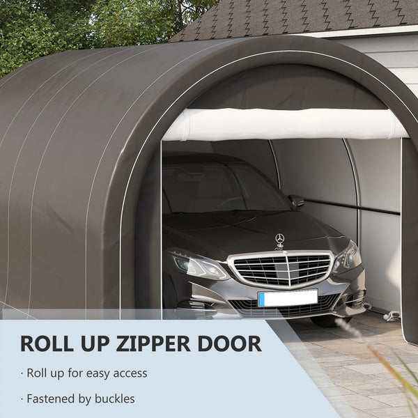 10' x 16' Carport, Heavy Duty Portable Garage / Storage Tent with Large Zippered Door, Anti-UV PE Canopy Cover for Car, Boat, Motorcycle, Bike, Garden Tools, Grey