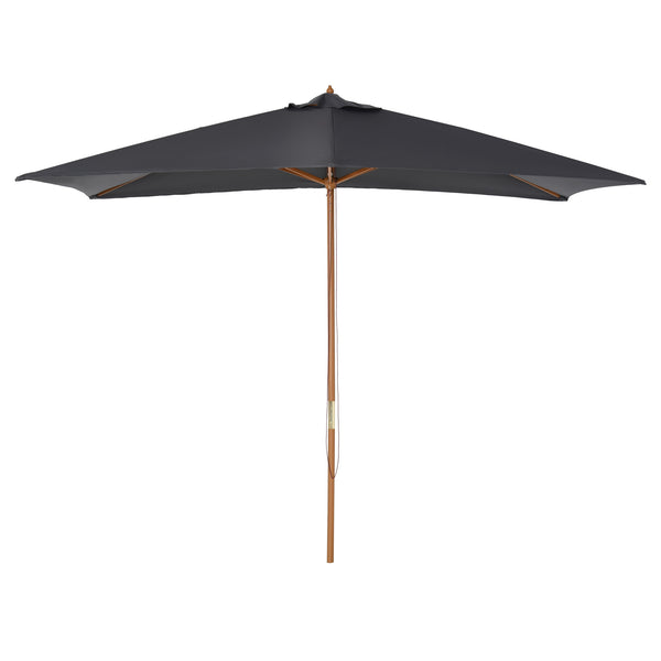 7' x 10' Wooden Patio Umbrella, Rectangular Garden Parasol, Market Table Umbrella with Top Vent, Dark Grey