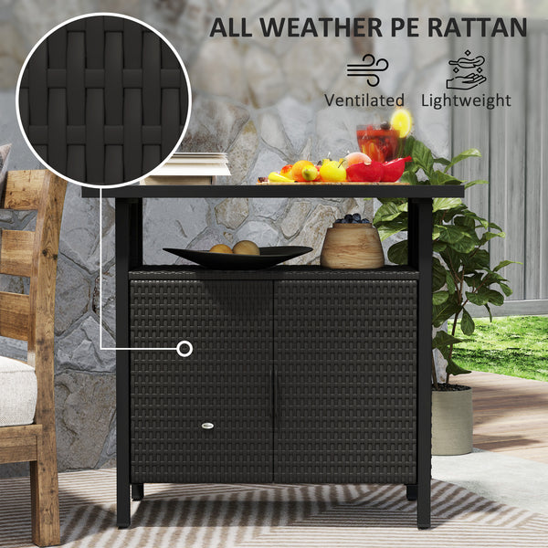 Outsunny Outdoor Pool Towel Storage Cabinet Organizer, Outdoor Bar Table with Shelf and Cabinet, Pool Towel Holder Pool Valet with Weather-Resistant PE Rattan and Steel Frame, Espresso