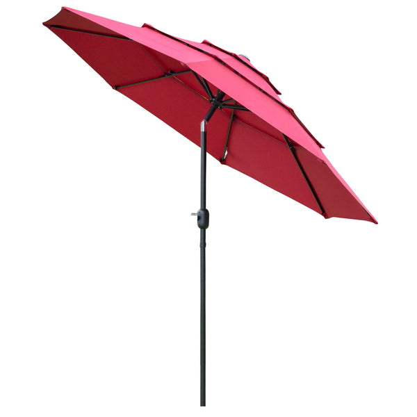 Outsunny 9FT 3 Tiers Patio Umbrella Outdoor Market Umbrella with Crank, Push Button Tilt for Deck, Backyard and Lawn, Wine Red