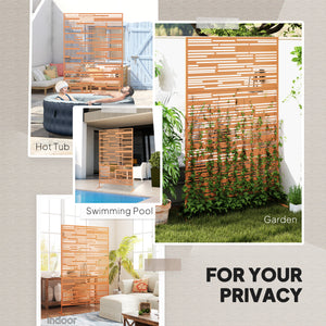 Metal Outdoor Privacy Screen, 78" H x 48" W Decorative Privacy Fence Screen, Freestanding Outdoor Divider with Stand, Climbing Plant Trellis for Garden Walkway, Balcony, Patio, Barcode Brown