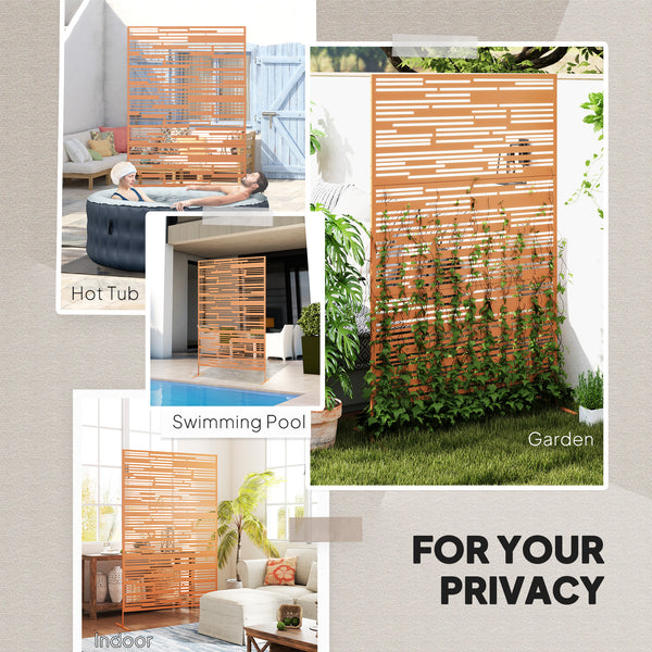 Metal Outdoor Privacy Screen, 78" H x 48" W Decorative Privacy Fence Screen, Freestanding Outdoor Divider with Stand, Climbing Plant Trellis for Garden Walkway, Balcony, Patio, Barcode Brown