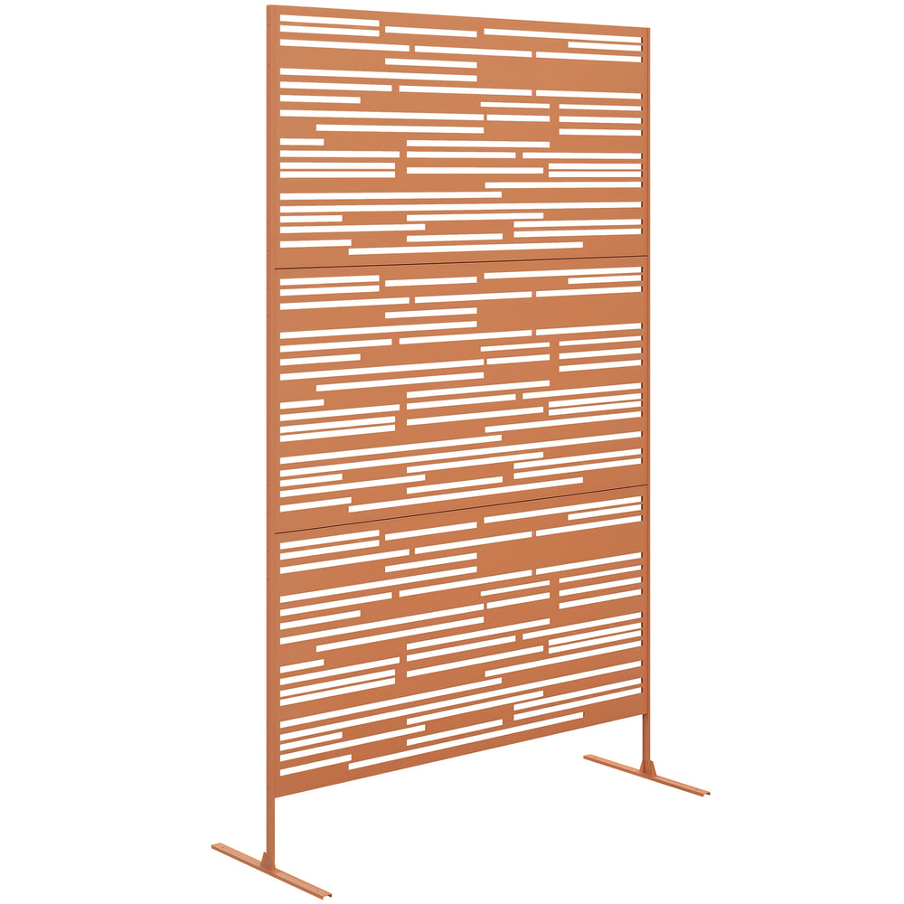 Metal Outdoor Privacy Screen, 78" H x 48" W Decorative Privacy Fence Screen, Freestanding Outdoor Divider with Stand, Climbing Plant Trellis for Garden Walkway, Balcony, Patio, Barcode Brown
