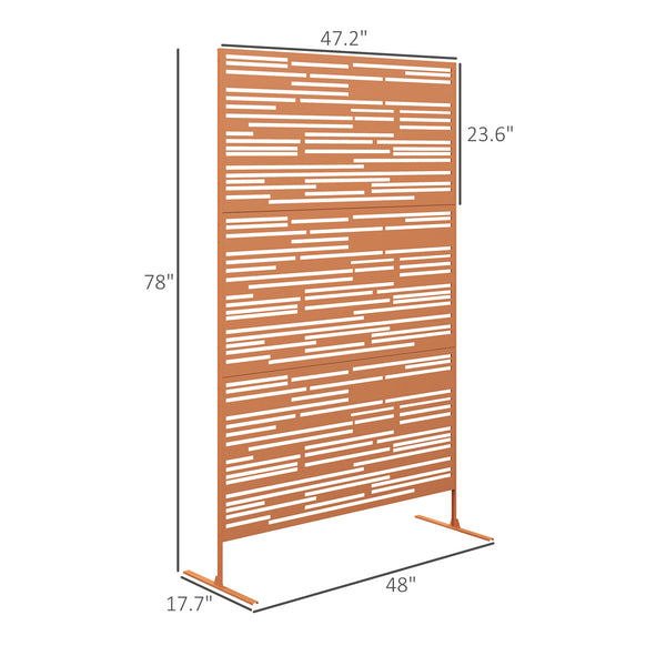 Metal Outdoor Privacy Screen, 78" H x 48" W Decorative Privacy Fence Screen, Freestanding Outdoor Divider with Stand, Climbing Plant Trellis for Garden Walkway, Balcony, Patio, Barcode Brown