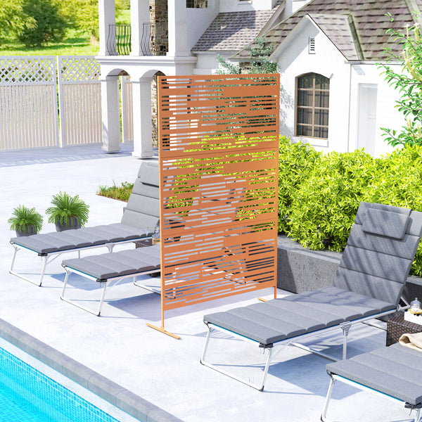 Metal Outdoor Privacy Screen, 78" H x 48" W Decorative Privacy Fence Screen, Freestanding Outdoor Divider with Stand, Climbing Plant Trellis for Garden Walkway, Balcony, Patio, Barcode Brown