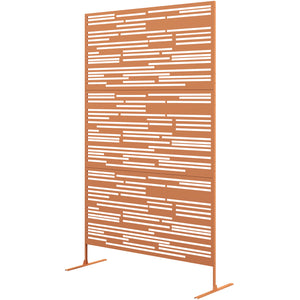 Metal Outdoor Privacy Screen, 78" H x 48" W Decorative Privacy Fence Screen, Freestanding Outdoor Divider with Stand, Climbing Plant Trellis for Garden Walkway, Balcony, Patio, Barcode Brown