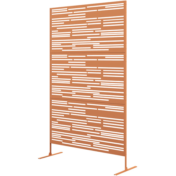 Metal Outdoor Privacy Screen, 78" H x 48" W Decorative Privacy Fence Screen, Freestanding Outdoor Divider with Stand, Climbing Plant Trellis for Garden Walkway, Balcony, Patio, Barcode Brown