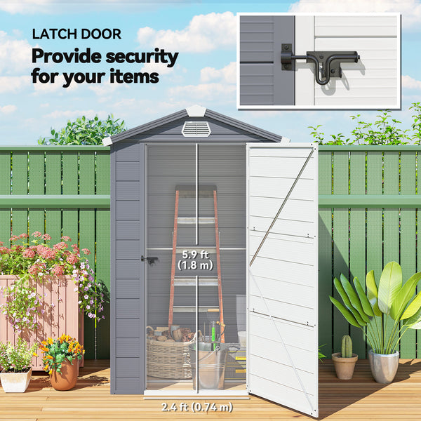 4.4' x 3.3' Garden Storage Shed, Outdoor Storage Patio Shed with Aluminum Frame, Galvanized Foundation Kit, Latched Door, Air Vents, Window for Backyard, Lawn, Grey