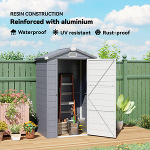4.4' x 3.3' Garden Storage Shed, Outdoor Storage Patio Shed with Aluminum Frame, Galvanized Foundation Kit, Latched Door, Air Vents, Window for Backyard, Lawn, Grey