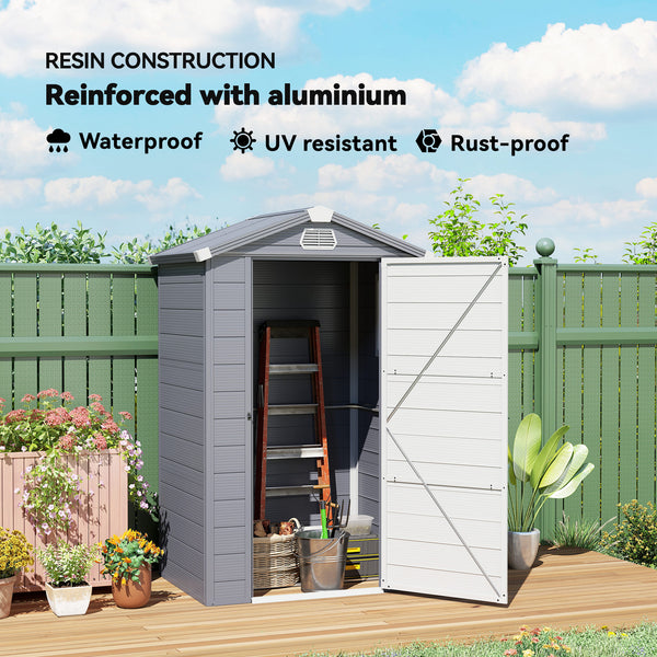 4.4' x 3.3' Garden Storage Shed, Outdoor Storage Patio Shed with Aluminum Frame, Galvanized Foundation Kit, Latched Door, Air Vents, Window for Backyard, Lawn, Grey