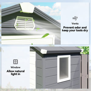 4.4' x 3.3' Garden Storage Shed, Outdoor Storage Patio Shed with Aluminum Frame, Galvanized Foundation Kit, Latched Door, Air Vents, Window for Backyard, Lawn, Grey