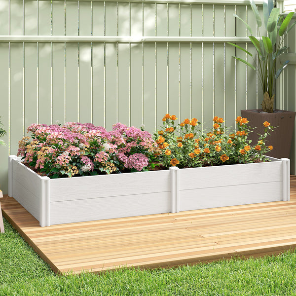 Vinyl Raised Garden Bed Kit, 6.5 x 3 x 1ft Elevated Garden Box with Divider, Open Bottom, Screwless Outdoor Planter Box for Flowers Herbs, DIY Assembly, White