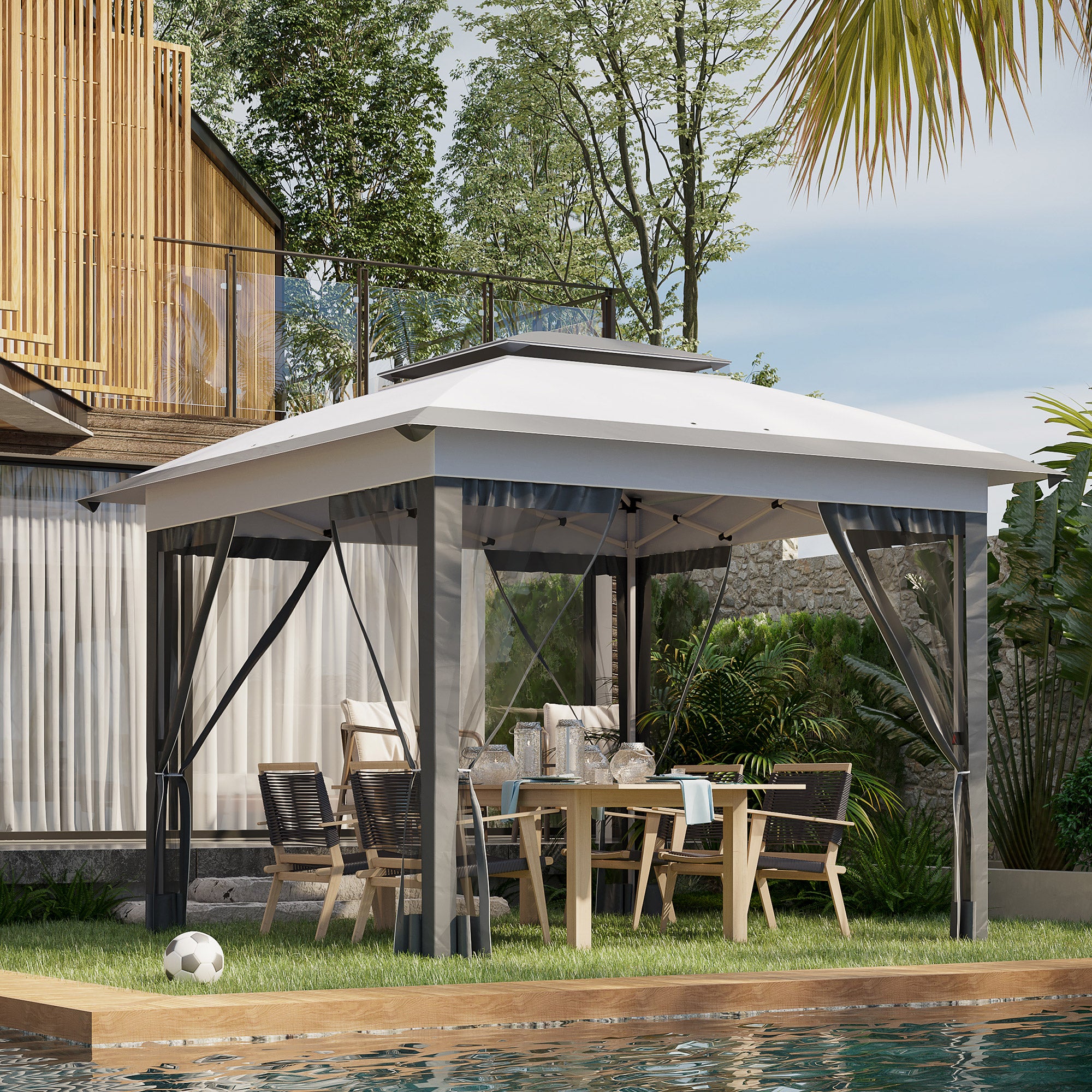 outdoor gazebo tent Outsunny 12x12 Pop Up Gazebo Sun Shade Instant Folding with Mesh Sidewall Netting, 3-Level Adjustable Height and Storage Bag, Gray