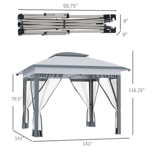 Outsunny 12' x 12' Pop Up Canopy Tent with Netting and Carry Bag, Instant Sun Shelter with 137 sq.ft Shade, Tents for Parties, Height Adjustable, for Outdoor, Garden, Patio, Gray