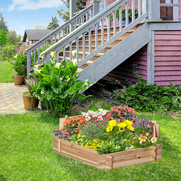 Outsunny Wooden Raised Garden Bed, Hexagon Screwless Planters for Outdoor Plants, Vegetables, Flowers, Herbs, 39" x 36" x 6", Natural Wood