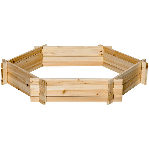 Outsunny Wooden Raised Garden Bed, Hexagon Screwless Planters for Outdoor Plants, Vegetables, Flowers, Herbs, 39" x 36" x 6", Natural Wood