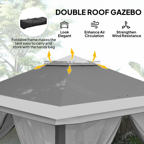 11' x 11' Pop Up Canopy, Double Roof Foldable Canopy Tent with Zipper Mesh Sidewalls, Height Adjustable and Carrying Bag, Event Tent for Patio Garden Backyard, Dark Grey