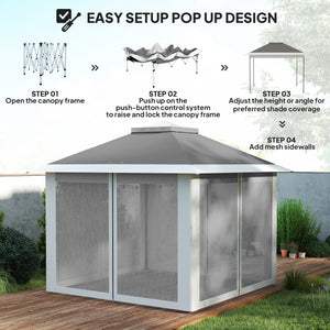 11' x 11' Pop Up Canopy, Double Roof Foldable Canopy Tent with Zipper Mesh Sidewalls, Height Adjustable and Carrying Bag, Event Tent for Patio Garden Backyard, Dark Grey