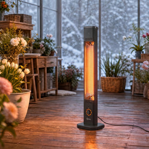 2000 W Electric Infrared Patio Heater with Cover, Free Standing/Wall Mounted IP65 Outdoor Garden Heater with Knob/Remote Control, 8 Heating Levels, 8H Timer, Tip-over Protection, Black