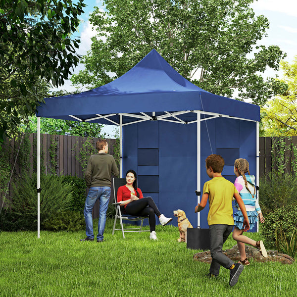 Outsunny 10' x 10' Heavy Duty Pop Up Canopy Tent with Sidewall, UPF50+ Instant Sun Shelter with Storage Pockets, Height Adjustable, with Wheeled Bag, Sand Bags for Outdoor, Patio, Dark Blue