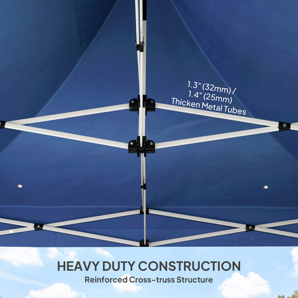 Outsunny 10' x 10' Heavy Duty Pop Up Canopy Tent with Sidewall, UPF50+ Instant Sun Shelter with Storage Pockets, Height Adjustable, with Wheeled Bag, Sand Bags for Outdoor, Patio, Dark Blue