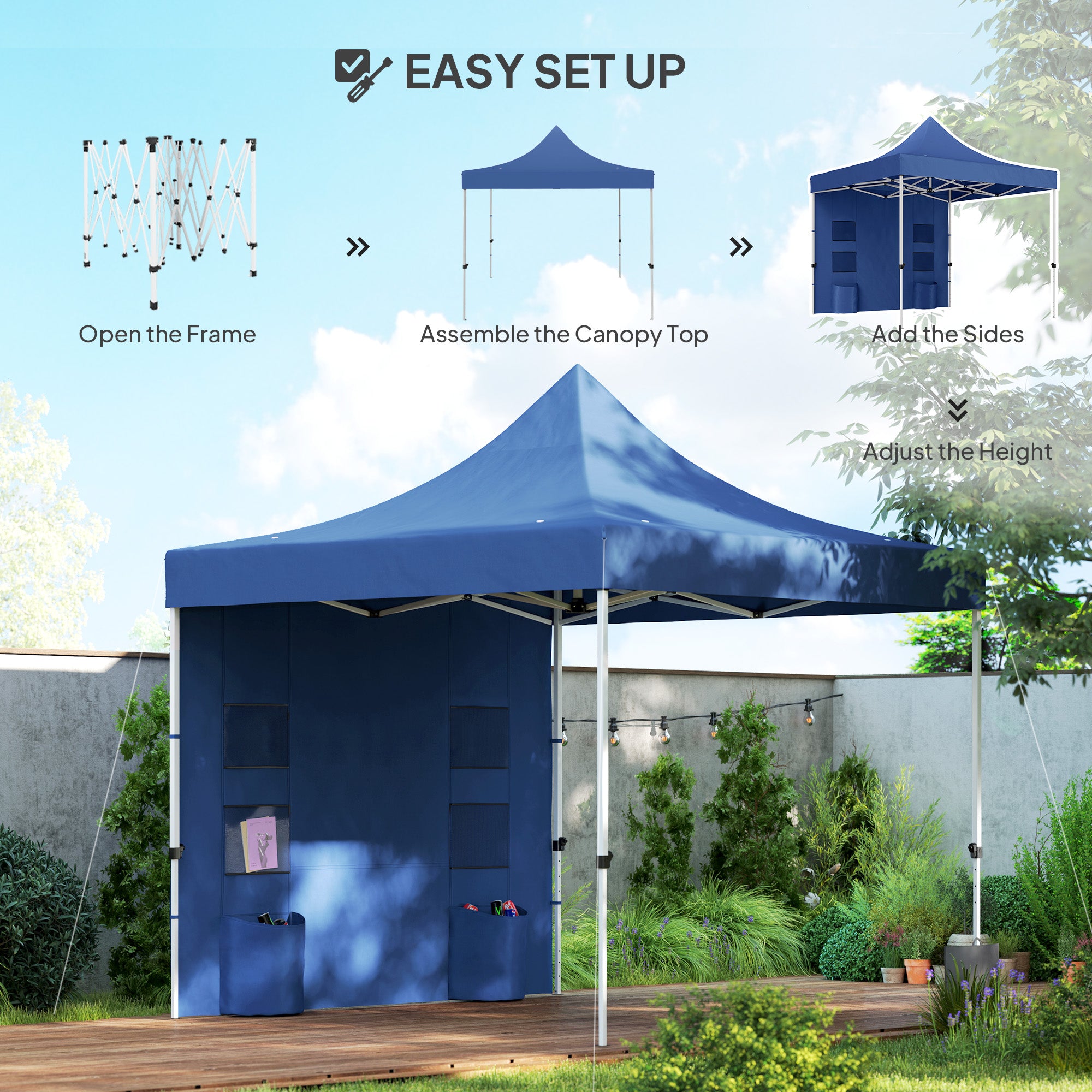 portable canopy tent Outsunny 10' x 10' Heavy Duty Pop Up Canopy Tent with Sidewall, UPF50+ Instant Sun Shelter with Storage Pockets, Dark Blue