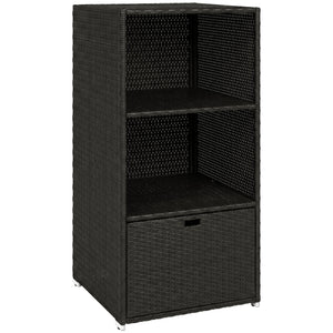 Valet Pool Towel Rack, Water-Resistant PE Plastic Rattan Wicker Storage Organizer, Indoor Outdoor Spa, and Hot Tub Accessory Storage, 2 Shelves, 1 Basket Drawer, Dark Brown