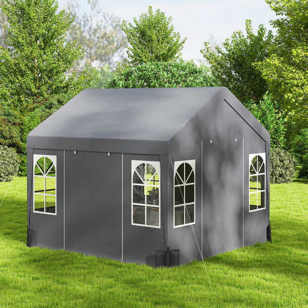 3 x 3 m Heavy Duty Garden Gazebo with Sides and 4 Weight Bags, Marquee Party Tent with Windows, All Weather Canopy for Camping, Festivals and Weddings, Grey