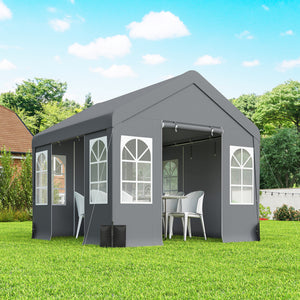 3 x 3 m Heavy Duty Garden Gazebo with Sides and 4 Weight Bags, Marquee Party Tent with Windows, All Weather Canopy for Camping, Festivals and Weddings, Grey