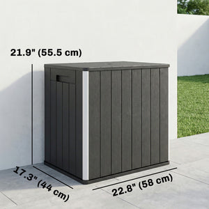 30 Gallon Outdoor Storage Box, Outdoor Side Table with Umbrella Holder, HDPE Deck Box Garden Storage Container for Balcony, Porch, Poolside